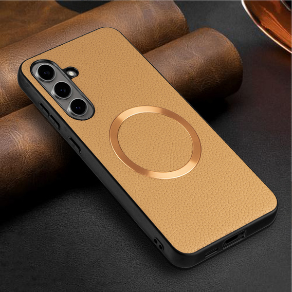 Θήκη για Samsung Galaxy S24 FE, Leather Hybrid MagSafe, χρυσή