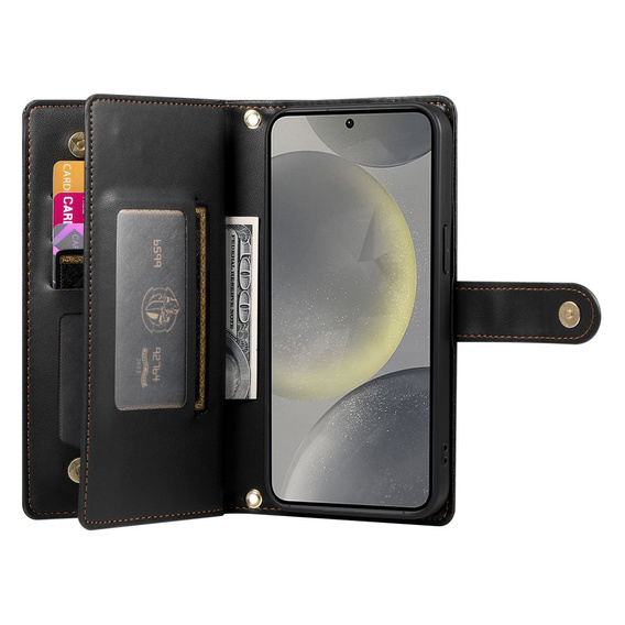Θήκη με πτερύγιο για Samsung Galaxy S25, Wallet Zipper Pocket, μαύρη