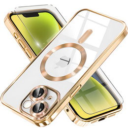 Θήκη για iPhone 14 Plus, Electro MagSafe, χρυσή + Γυαλί για την οθόνη