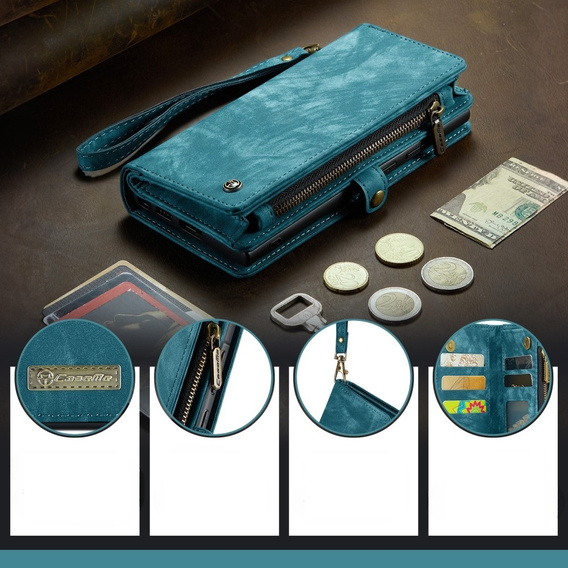 CASEME θήκη για Samsung Galaxy A56 5G, Retro Leather Wallet, με λουράκι, πράσινη