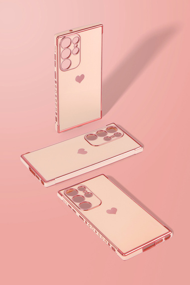 Θήκη για Samsung Galaxy S23 Ultra, Electro heart, ροζ rose gold + Full Glue Ceramic Glass