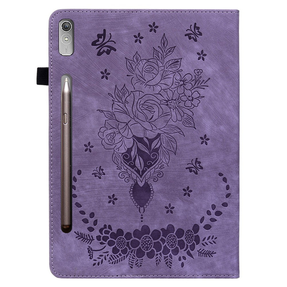 θήκη με πτερύγιο για Lenovo Tab P12, flower, μωβ
