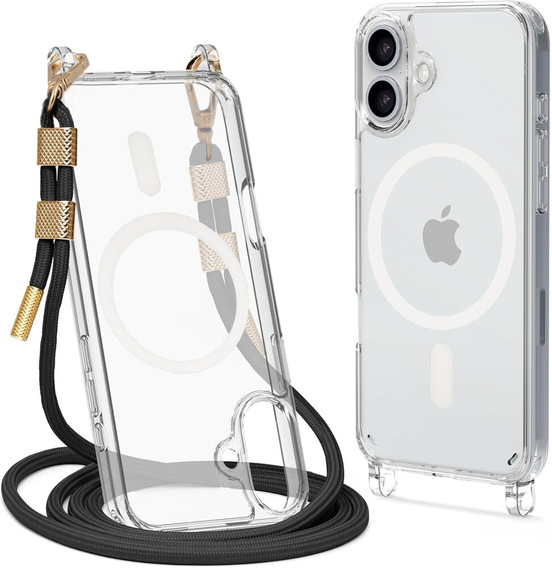 Θήκη με κορδόνι για iPhone 16, ERBORD MagSafe, διάφανη + Γυαλί οθόνης