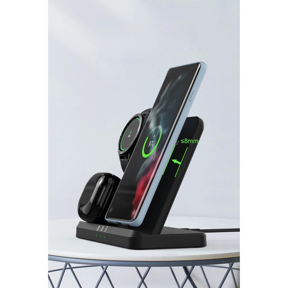 Ασύρματο φορτιστή 3 σε 1 QI γρήγορο για Samsung S25 S24 S23 Galaxy Watch Buds Σταθμός μαύρο