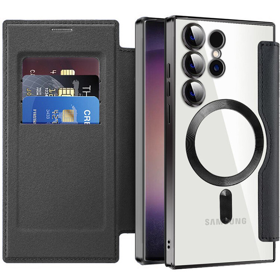 Θήκη με πτερύγιο για Samsung Galaxy S24 Ultra, RFID Wallet MagSafe CamShield, μαύρη