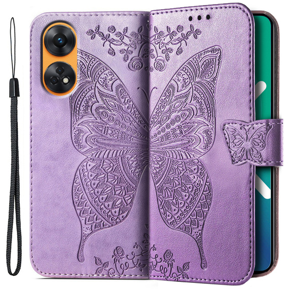 Θήκη με πτερύγιο για Oppo Reno8 T, Butterfly, μωβ