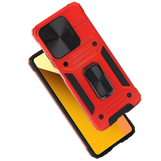 Θωρακισμένη θήκη για Xiaomi Redmi Note 13 5G, CamShield Slide, κόκκινη + Μετριασμένο γυαλί 9H
