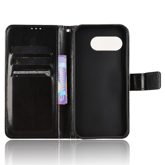 Θήκη με πτερύγιο για Google Pixel 9A, Crazy Horse Wallet, μαύρη