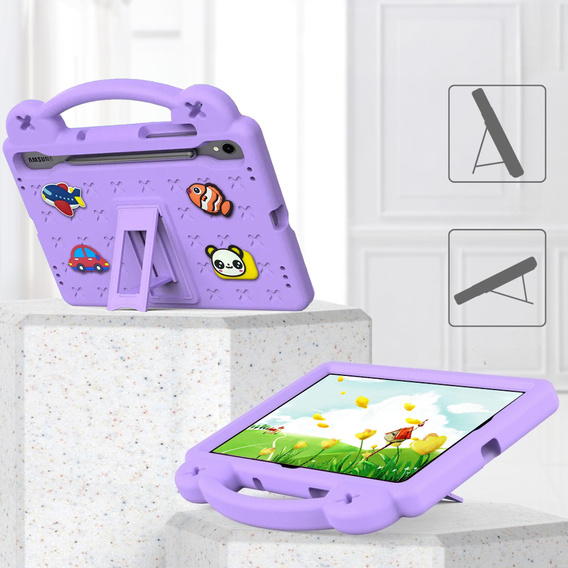 Παιδική θήκη για Samsung Galaxy Tab S10 Lite / S10 FE / S9 FE, Cute Patterns, με βάση, μοβ