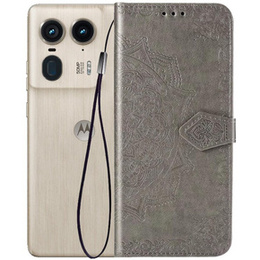 Θήκη με πτερύγιο για Motorola Edge 50 Ultra, Mandala, γκρι