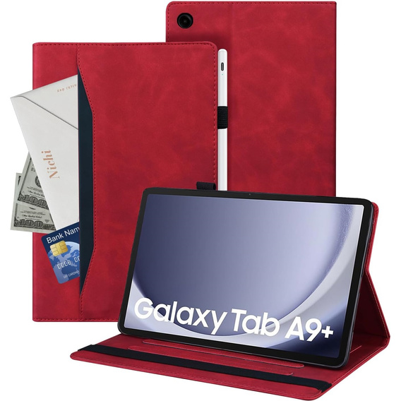 θήκη για Samsung Galaxy Tab A9+, Classic, με υποδοχή γραφίδας, κόκκινη