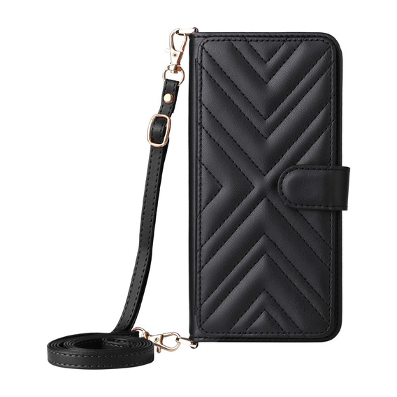 Θήκη με πτερύγιο για Oppo Reno 13 5G, Crossbody Leather Wallet, μαύρη