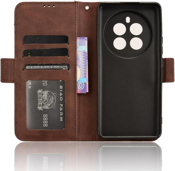 Θήκη με πτερύγιο για Realme 12+ Plus 5G, Card Slot, καφέ