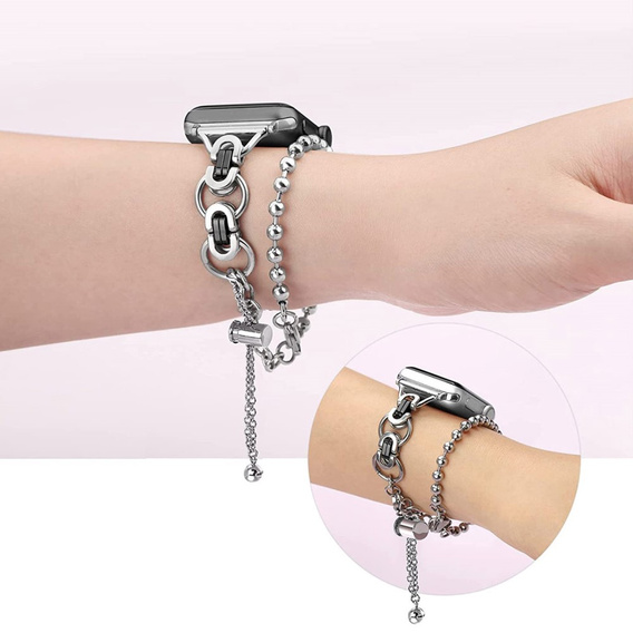 Γυναικείο βραχιόλι για Apple Watch 1/2/3/4/5/6/7/8/9/SE 38/40/41mm, ασημένιο / μαύρο