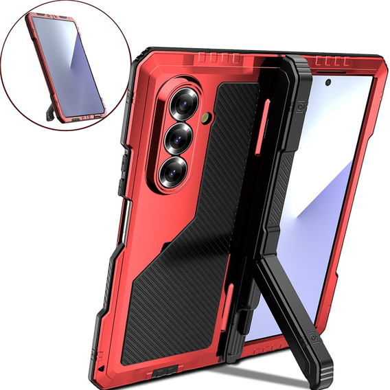 Θωρακισμένη θήκη για Samsung Galaxy Z Fold6 5G, αλουμίνιο, με βάση στήριξης και χώρο για γραφίδα, μαύρη
