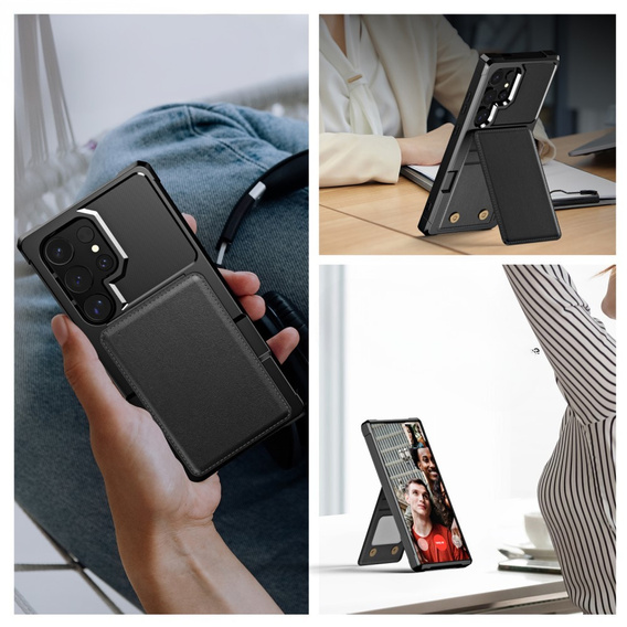 Θήκη για Samsung Galaxy S25 Ultra, Card Holder Kickstand, μαύρη