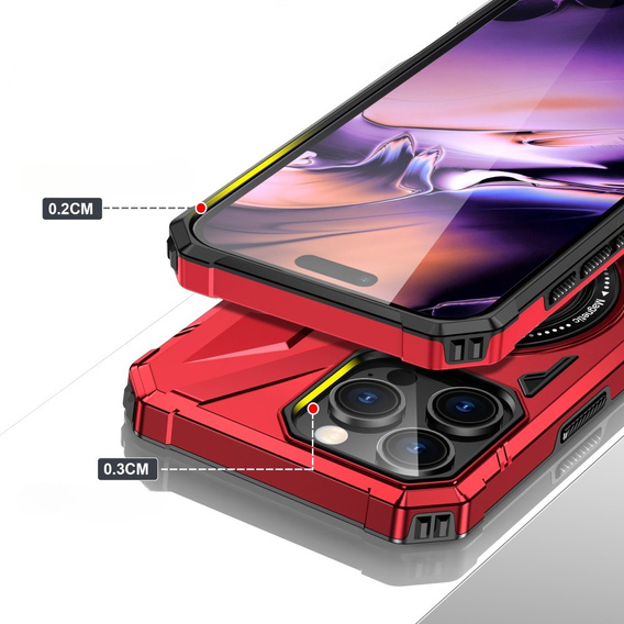 Θήκη για iPhone 16 Pro, θωρακισμένη με βάση και λαβή, κόκκινη