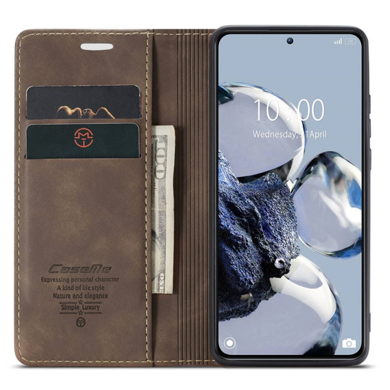 θήκη CASEME για Xiaomi 12T / 12T Pro, Leather Wallet Case, καφέ