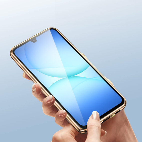 Θήκη για Samsung Galaxy A17 5G, Μαγνητικό διπλό γυαλί, διάφανη με χρυσές πλευρές