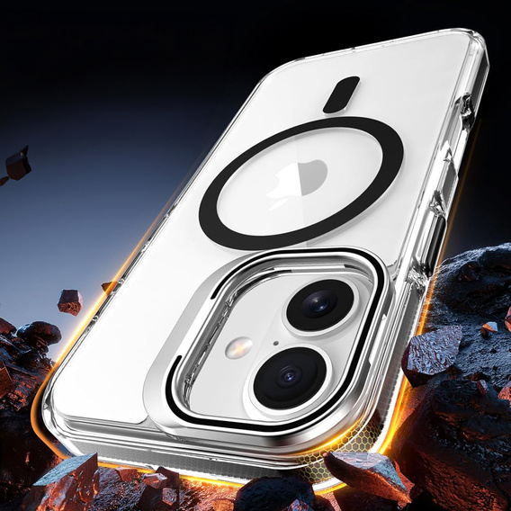 Θήκη για iPhone 17, για MagSafe, με βάση, διάφανη με μαύρα ένθετα