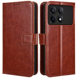 Θήκη με πτερύγιο για Xiaomi Poco F6 Pro, Crazy Horse Wallet, καφέ