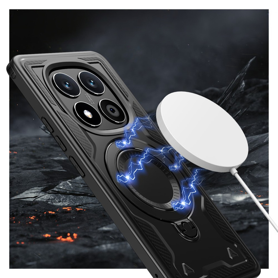 Θήκη για Xiaomi Redmi Note 14 Pro 5G /  Poco X7 5G, Στρατιωτικό MagSafe, μαύρη + γυαλί 9H