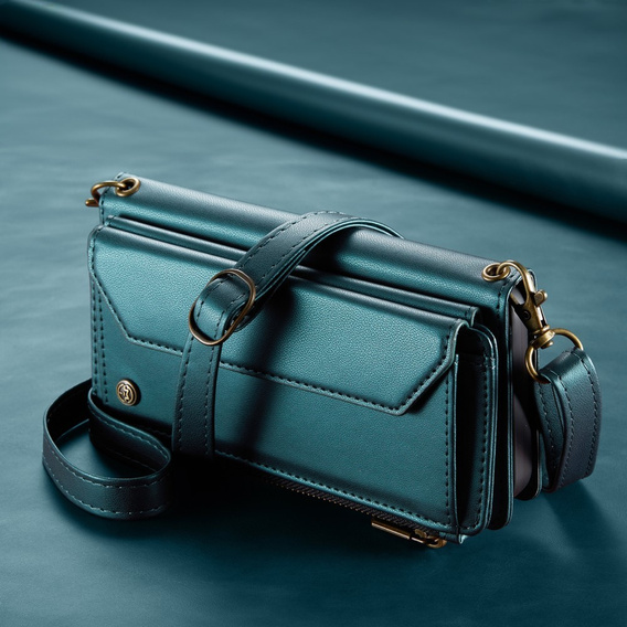 θήκη CASEME για Samsung Galaxy A56 5G, RFID Leather Wallet, με λουράκι ώμου, πράσινη