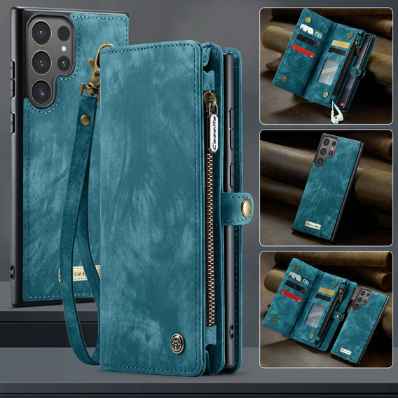 CASEME θήκη για Samsung Galaxy S25 Ultra, Retro Leather Wallet, με λουράκι, πράσινη