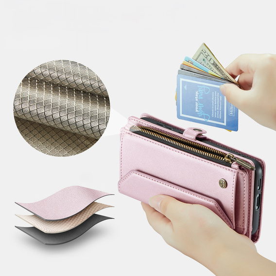 θήκη CASEME για Samsung Galaxy S25 FE, RFID Leather Wallet, με λουράκι ώμου, ροζ