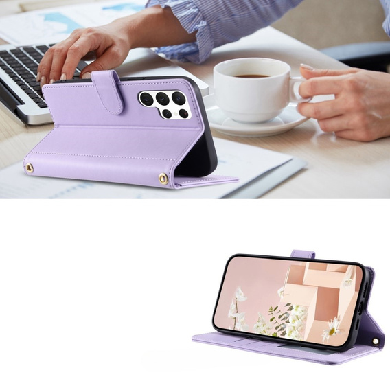 θήκη πτερύγιο για Samsung Galaxy S25 Ultra, Rhombus Crossbody Leather, μωβ