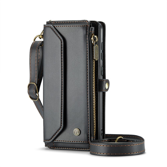 θήκη CASEME για Samsung Galaxy S24 FE, RFID Leather Wallet, με λουράκι ώμου, μαύρη