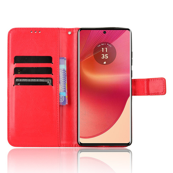 Θήκη με πτερύγιο για Motorola Edge 50 Fusion 5G, Crazy Horse Wallet, κόκκινη