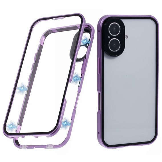 θήκη για το iPhone 16, Magnetic Dual Glass, μωβ
