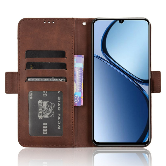 Θήκη με πτερύγιο για Realme C61, Card Slot, καφέ