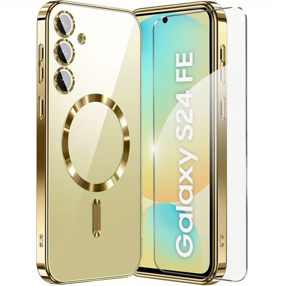 Θήκη για Samsung Galaxy S24 FE, Electro MagSafe, χρυσή + Γυαλί για την οθόνη