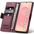 Θήκη για Samsung Galaxy S25, ERBORD Glossy Litchi, πορτοφόλι με πτερύγιο, κόκκινη