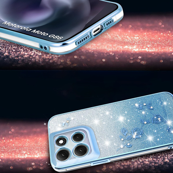 Θήκη για Motorola Moto G86 5G, Glitter Flower, μπλε