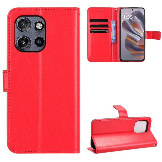 Θήκη με πτερύγιο για Motorola Edge 50 Neo / Motorola ThinkPhone 25, Crazy Horse Wallet, κόκκινη