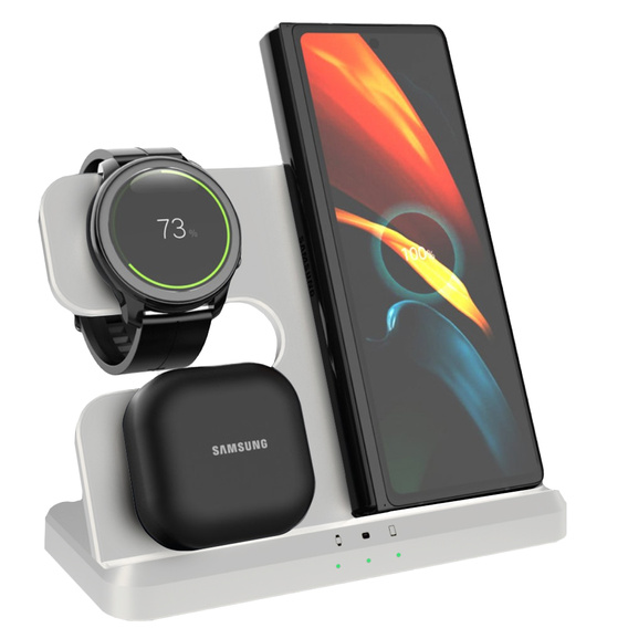 Ασύρματο φορτιστή 3 σε 1 QI γρήγορο για Samsung S25 S24 S23 Galaxy Watch Buds Σταθμός λευκό