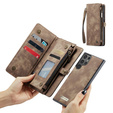 CASEME θήκη για Samsung Galaxy S25 Ultra, Retro Leather Wallet, με λουράκι, καφέ