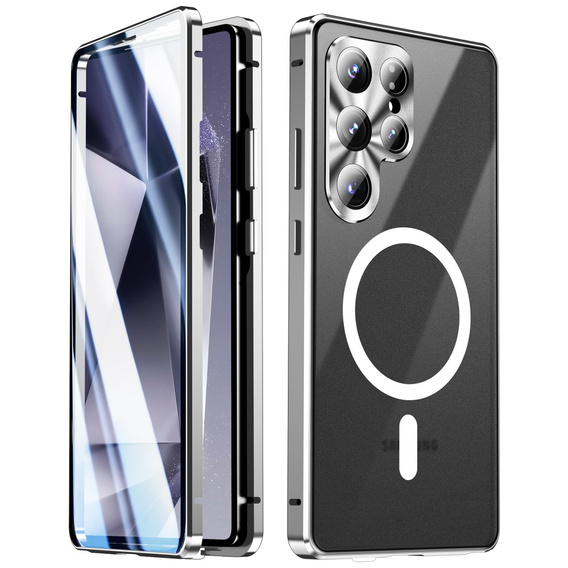 Μαγνητική θήκη MagSafe Dual Glass για Samsung Galaxy S25 Ultra, ασημένια