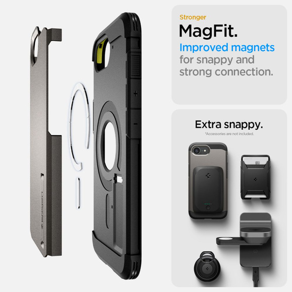 θήκη Spigen για iPhone 16E, Tough Armor Mag Mag MagSafe, γκρι + μετριασμένο γυαλί 9H