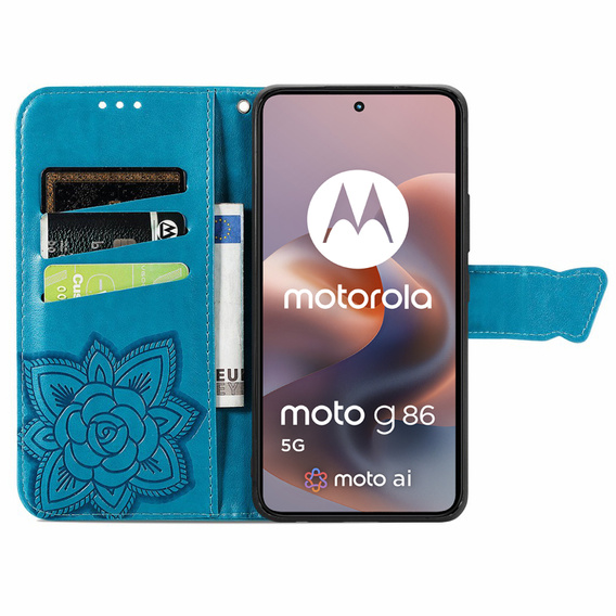 Θήκη με πτερύγιο για Motorola Moto G86 5G, Butterfly, μπλε