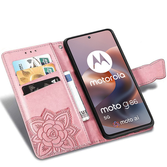 Θήκη με πτερύγιο για Motorola Moto G86 Power 5G, Butterfly, ροζ rose gold