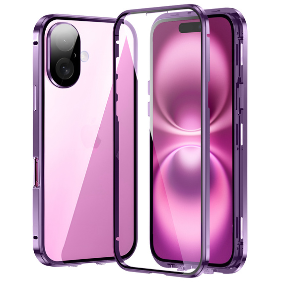 θήκη για το iPhone 16, Magnetic Dual Glass, μωβ