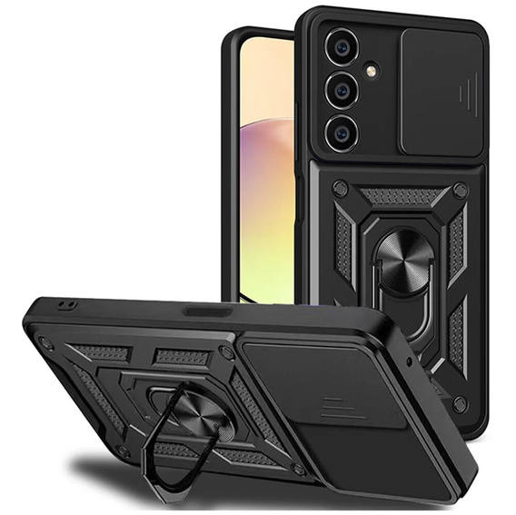 Θωρακισμένη θήκη για Samsung Galaxy S23 FE, θωρακισμένο Slide Ring, μαύρο + γυαλί 9H