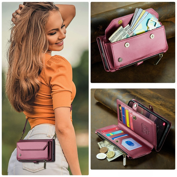 θήκη CASEME για Samsung Galaxy A56 5G, RFID Leather Wallet, με λουράκι ώμου, κόκκινη