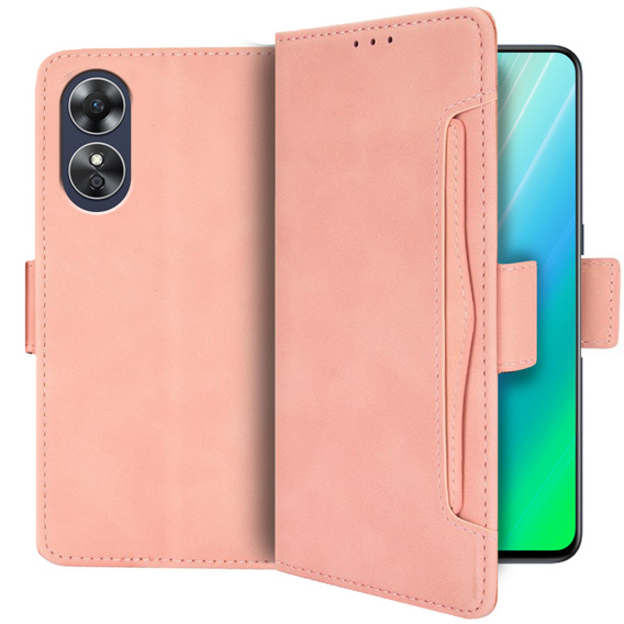 Θήκη με πτερύγιο για Oppo A17, Card Slot, ροζ