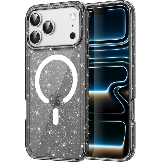 Θήκη για iPhone 17 Pro Max, για MagSafe, με λάμψη - ημιδιαφανές μαύρο