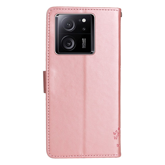 Θήκη με πτερύγιο για Xiaomi 13T / 13T Pro, δέντρο, ροζ rose gold
